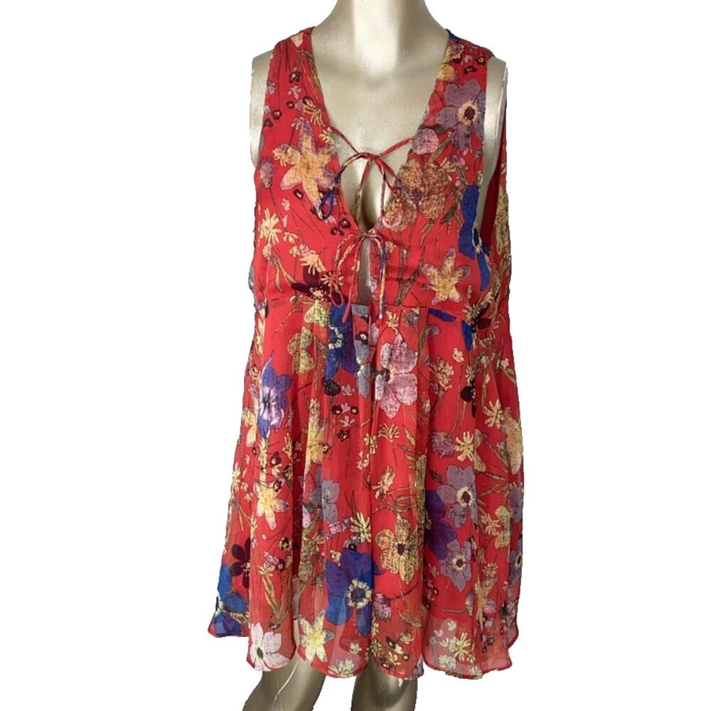 Hommage Floral Tunic Peep Hole Back Tunic Top Mini Dress small Floral Babydoll